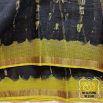 Load image into Gallery viewer, Pure Kota Cotton Hand Tie And Dye Shibori Saree- Black-Lime Yellow Saree
