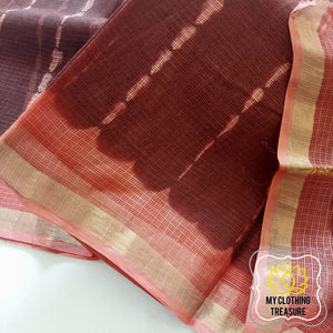 Pure Kota Cotton Hand Tie And Dye Shibori Saree- Coffee-Peach Saree