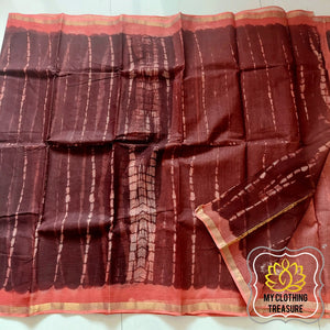 Pure Kota Cotton Hand Tie And Dye Shibori Saree- Coffee-Peach Saree