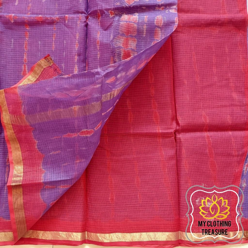 Pure Kota Cotton Hand Tie And Dye Shibori Saree- Purple-Red Saree