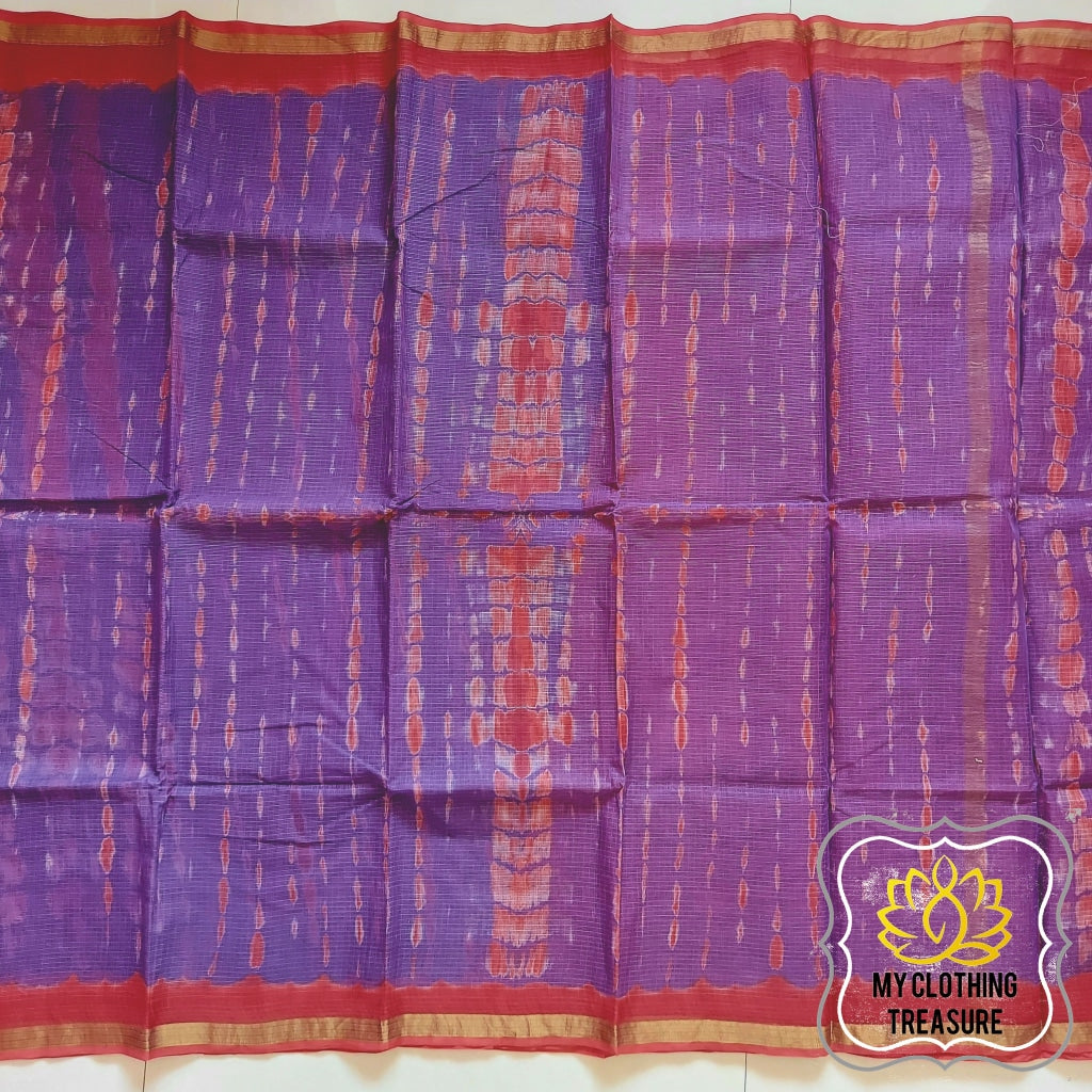 Pure Kota Cotton Hand Tie And Dye Shibori Saree- Purple-Red Saree