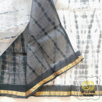 Load image into Gallery viewer, Pure Kota Cotton Hand Tie And Dye Shibori Saree- White-Black Saree
