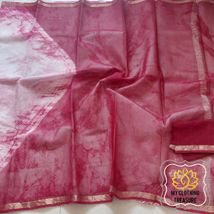 Pure Kota Cotton Hand Tie And Dye Shibori Saree- White-Wine Saree