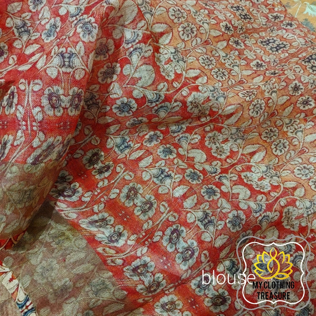 Pure Linen Kalamkari Saree In Peach