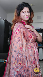 Pure Linen Kalamkari Saree In Peach