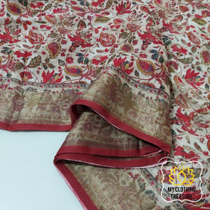 Pure Linen Kalamkari Saree In Soft Beige