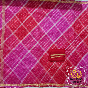 Pure Silk Kota Leheriya Saree- Pink And Red Saree