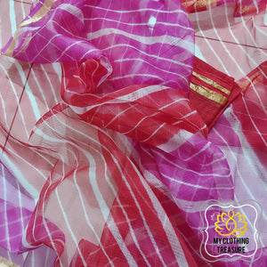 Pure Silk Kota Leheriya Saree- Pink And Red Saree