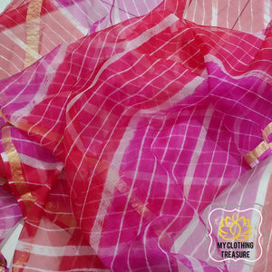 Pure Silk Kota Leheriya Saree- Pink And Red Saree