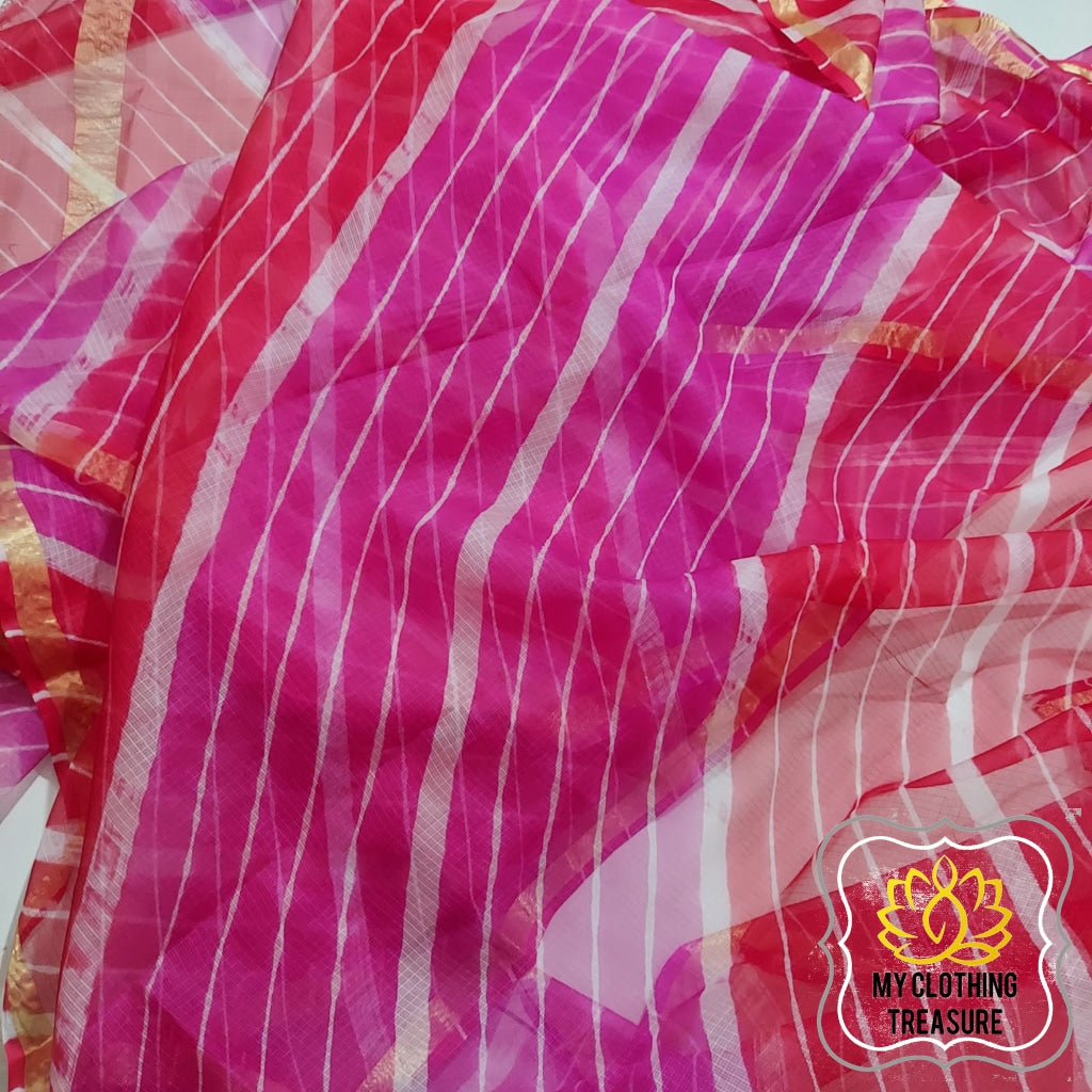 Pure Silk Kota Leheriya Saree- Pink And Red Saree