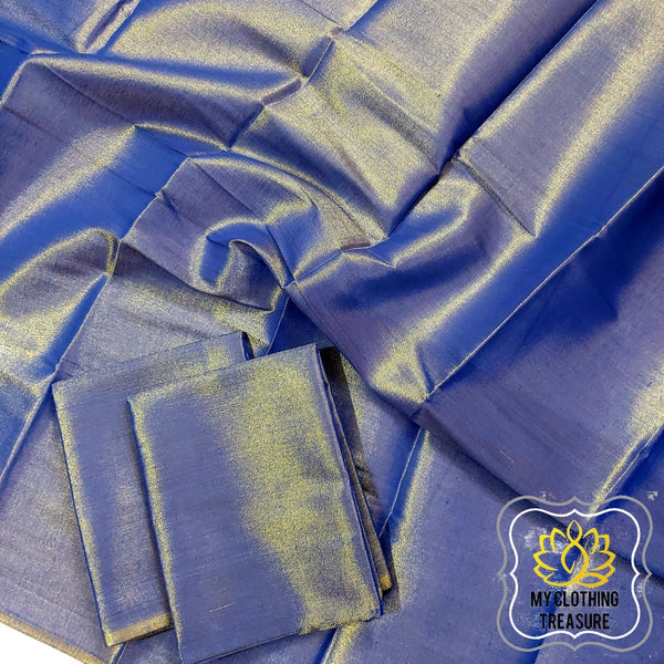 Vintage Iridescent Silk Royal Blue Blouse, Button Up Shiny