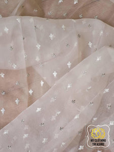 Velvet Leaves On Organza- Off White Saree