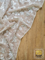 Load image into Gallery viewer, Velvet Leaves On Organza- Off White Saree
