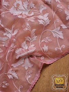 Velvet Leaves On Organza- Peach Saree