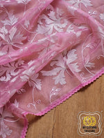 Load image into Gallery viewer, Velvet Leaves On Organza- Pink Saree
