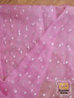 Load image into Gallery viewer, Velvet Leaves On Organza- Pink Saree
