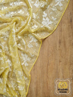 Load image into Gallery viewer, Velvet Leaves On Organza- Yellow Saree
