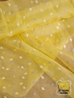 Load image into Gallery viewer, Velvet Leaves On Organza- Yellow Saree
