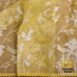 Load image into Gallery viewer, Velvet Leaves On Organza- Yellow Saree
